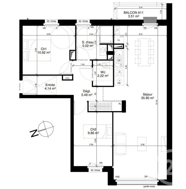 Appartement F3 à vendre - 3 pièces - 73.56 m2 - DOUVRES LA DELIVRANDE - 14 - BASSE-NORMANDIE - Century 21 Cjn Immobilier